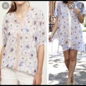 Anthropologie One September Women L Lyla Tunic Top Dress Floral Chiffon Sequins